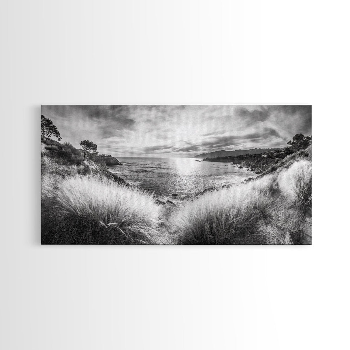 Coastal Bluff Sunset, Seaside Horizon View, Beach Landscape Scene, Serene Decor, Canvas Print, Living Room or Hallway Wall Art