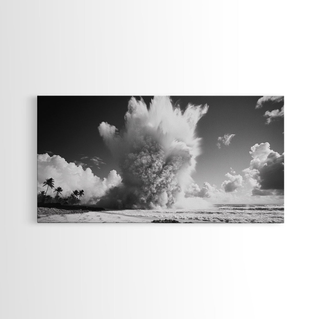 Ocean Wave Explosion, Tropical Beach Scene, Dramatic Nature Photography, Framed Canvas Print, Modern Coastal Wall Art, Bold Statement Decor