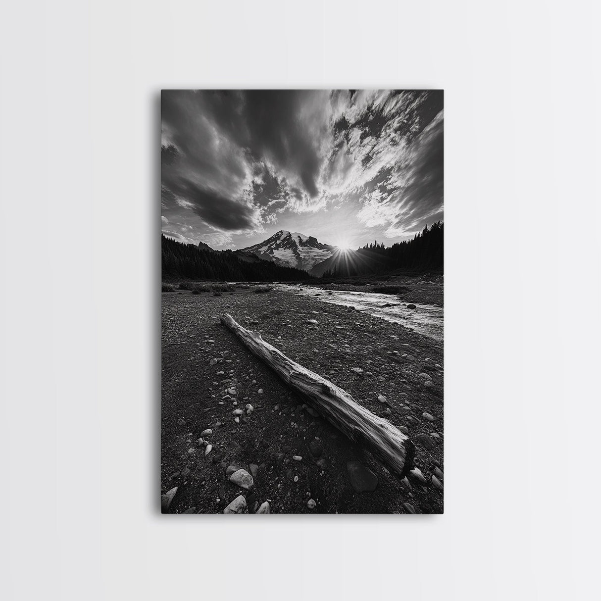 Mountain Sunrise Drift, Alpine Peak Glow, Majestic Morning View, Framed Canvas Print, Entryway Wall Art, Moody Nature Decor, Cabin Style