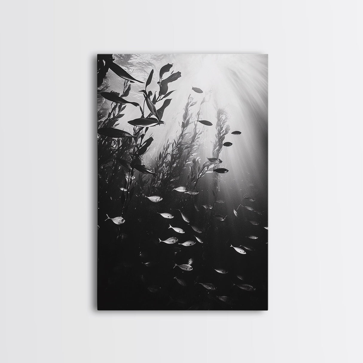Kelp Forest Depth, Underwater Fish Scene, Ocean Life, Canvas Print, Marine Wall Art, Coastal Decor, Moody Nature Photography, Bathroom Art