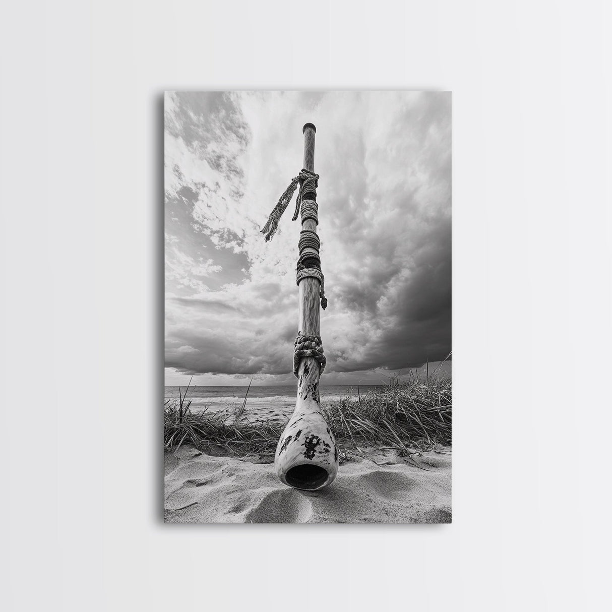 Coastal Totem, Beach Symbol, Stormy Horizon, Framed Canvas Print, nautical art, entryway decor, tribal coastal artwork, Modern Loft Decor