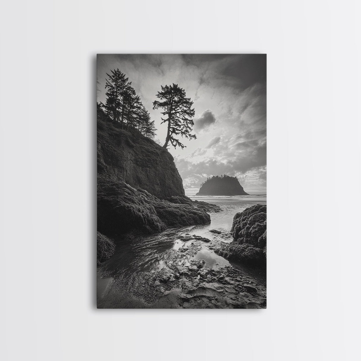 Seastack View, Dramatic Cliff, Ocean Rock Formations, Coastal Drama, Framed Canvas Print, Living Room Wall Art, Natural Scenic Decor