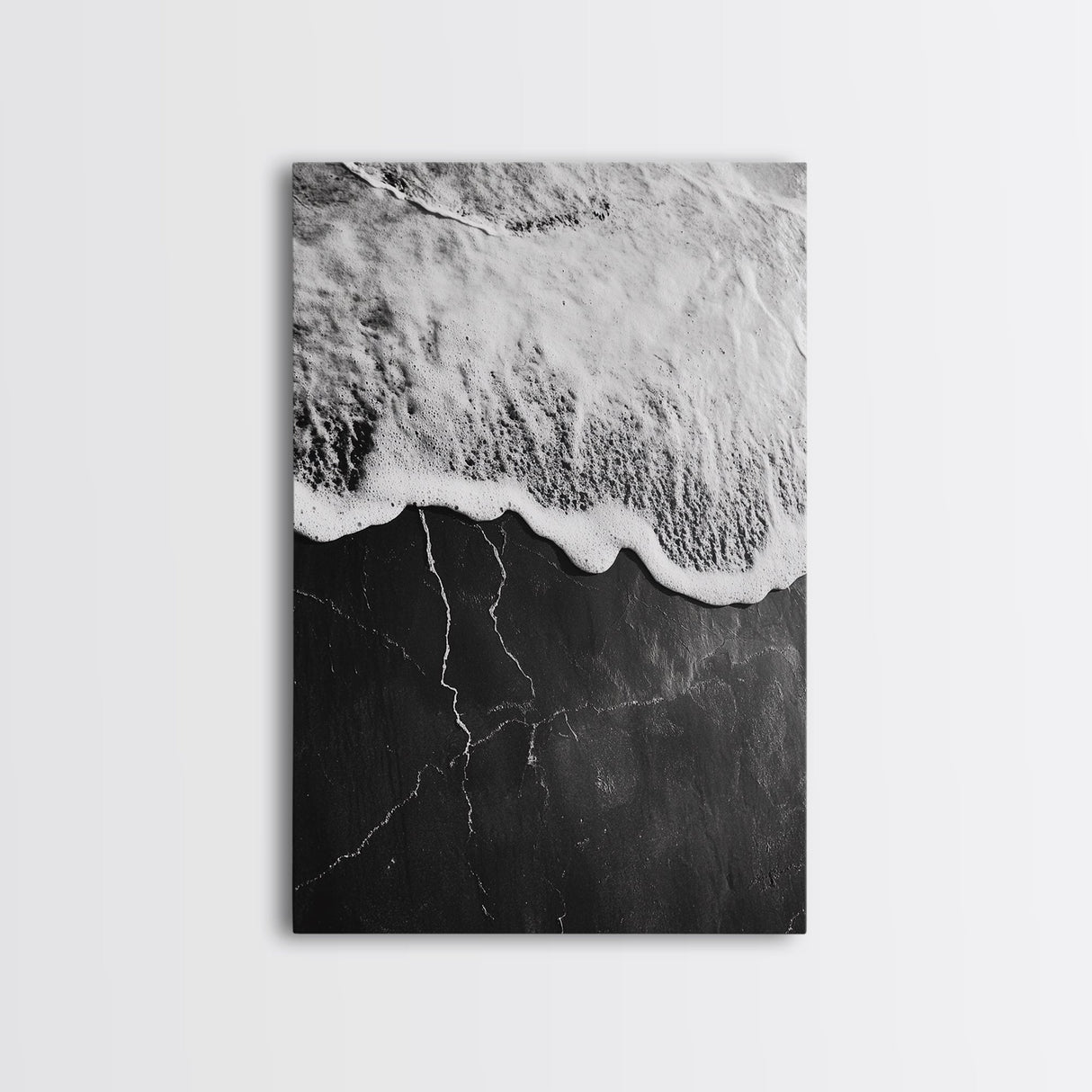 Wave Edge, Cracked Earth, Tide Meets Stone, Nature Contrast, Canvas Print, Abstract Ocean Art, Minimalist Wall Decor, Bathroom Artwork