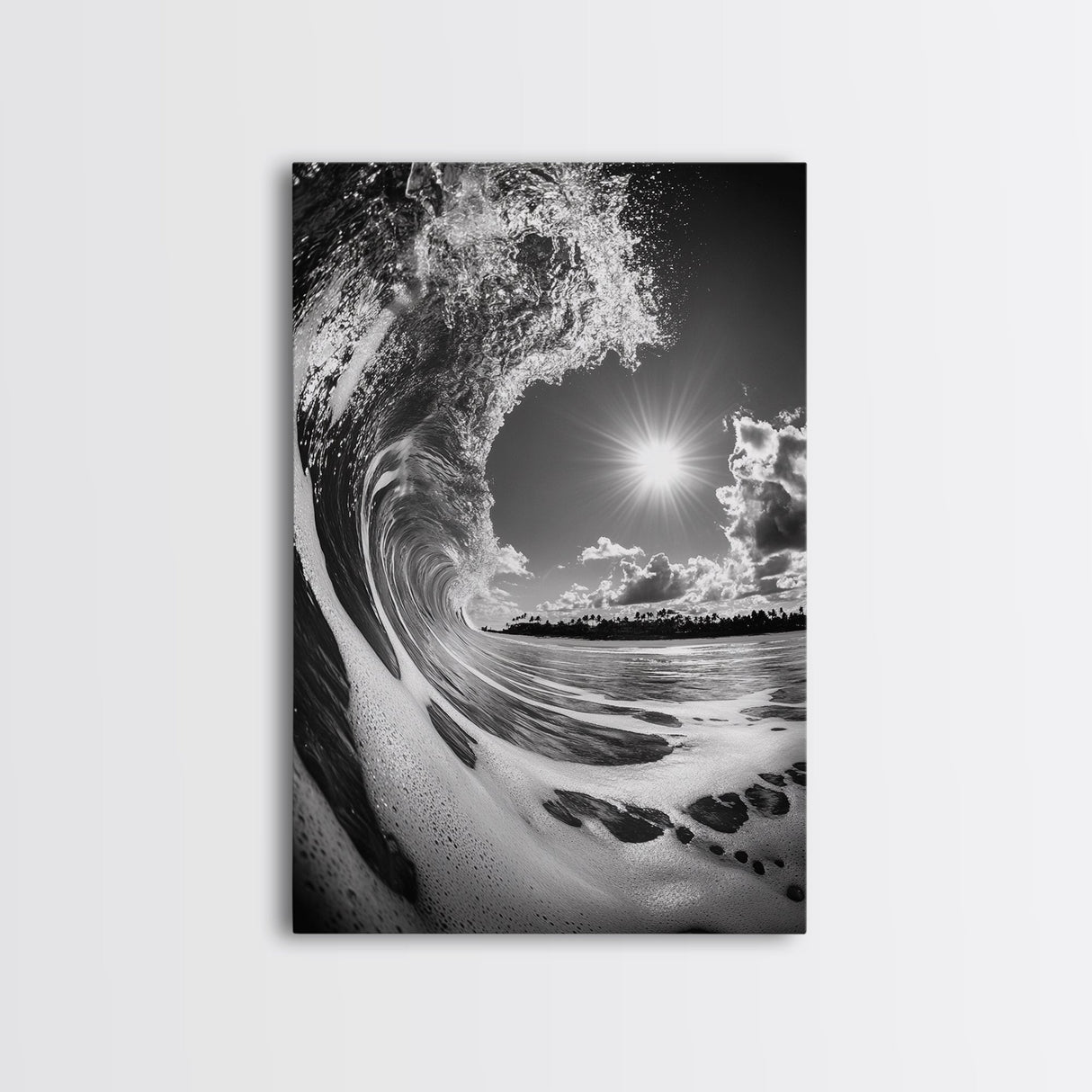 Wave Photography, Surfer Dream, Sea Curl Motion, Framed Canvas Print, Coastal Wall Art, Beach House Decor, Monochrome Ocean Style