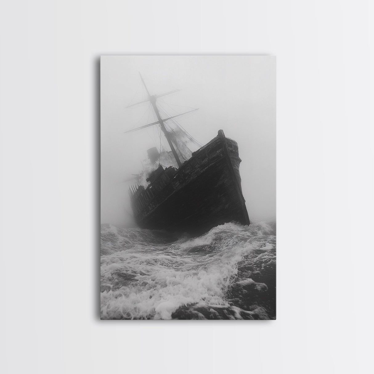 Haunted Ship, Foggy Sea, Maritime Ghost, Canvas Print, Nautical Wall Art, Pirate Ship Aesthetic, Halloween or Fall Home Decor