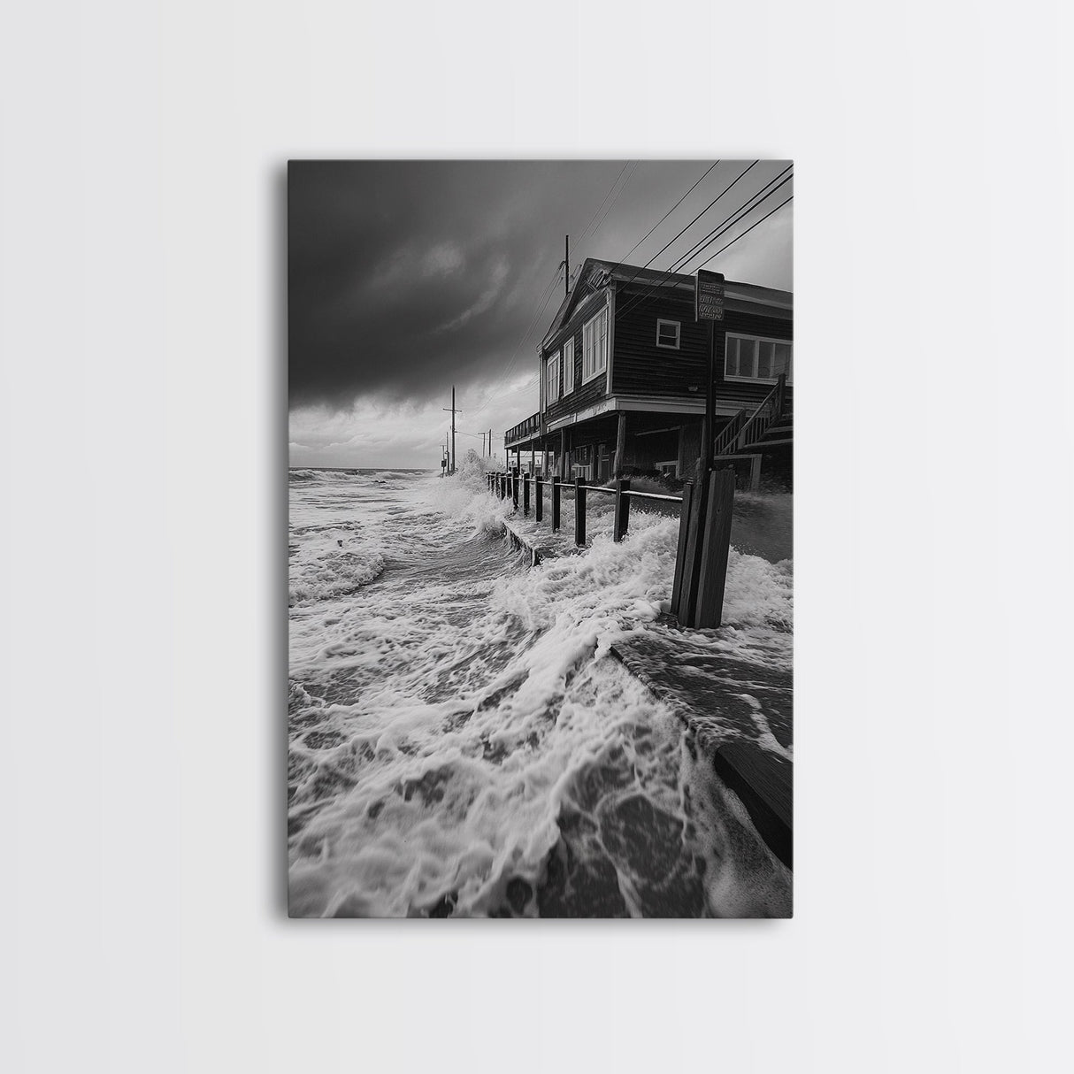 Stormy Coastline, Ocean Waves, Seaside House, Canvas Print, Coastal Wall Art, Beach House Decor, Nautical Photography, Moody Art