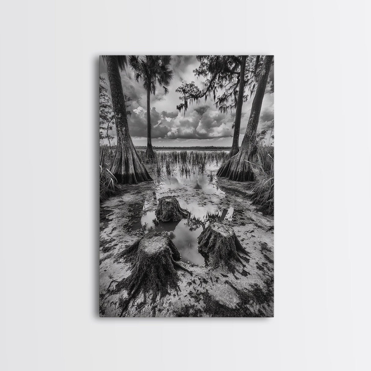 Swamp Scene, Cypress Trees, Reflection Water, Southern Nature, Canvas Print, Cabin Wall Art, Moody Landscape, Autumn Rustic Decor