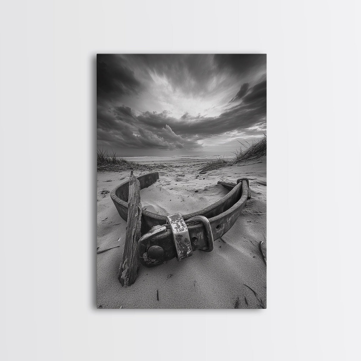 Coastal Relic, Rustic Sand Dunes, Weathered Wood, Canvas Print, Beach House Wall Art, Moody Ocean Decor, Fall Home Styling