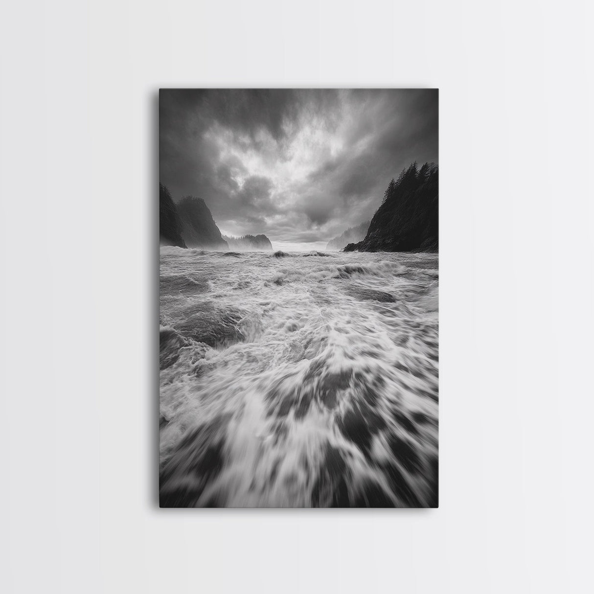 Wild Ocean Waves, Moody Coastline, Stormy Seascape, Nature Photography, Canvas Print, Coastal Wall Art, Bathroom Art, Modern Nature Decor
