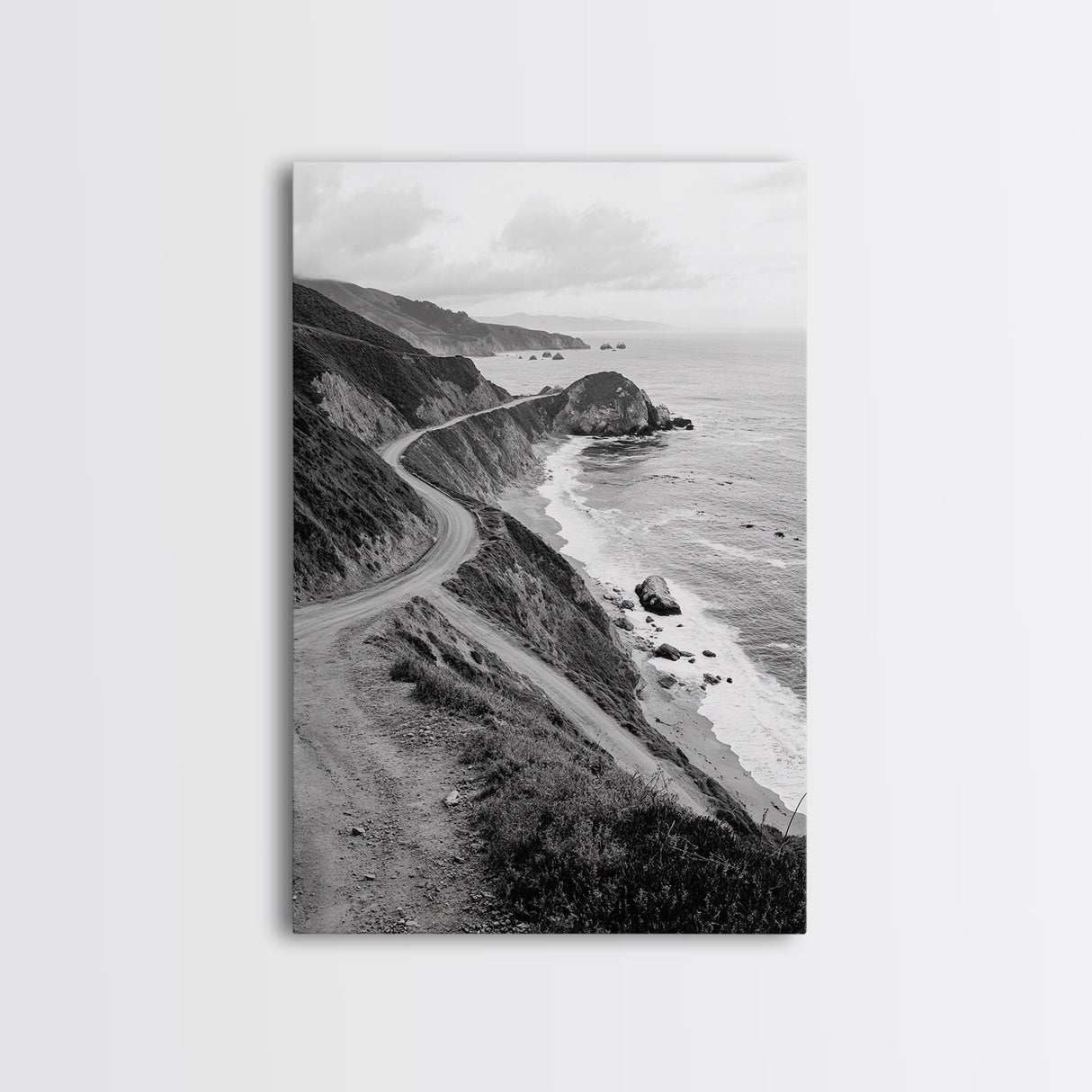 Winding Beach Road, Coastal Drive, Ocean Cliffs, Travel Landscape, Canvas Print, Office Wall Art, Fall Adventure Style, Neutral Coastal Decor