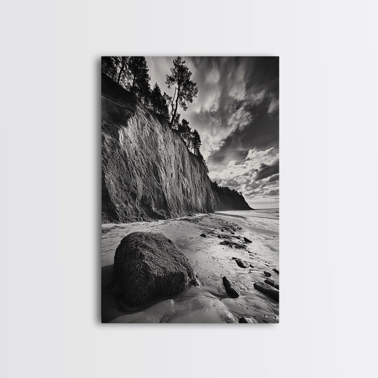 Cliffside Trees, Coastal Horizon, Rugged Seashore, Pacific Northwest Print, Framed Canvas Print, Fall Nature Wall Art, Den Decor