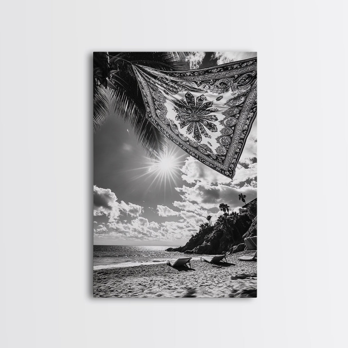 Sunlit Beach, Boho Tapestry, Relaxed Seaside, Canvas Print, Tropical Wall Art, Vacation Home Decor, Modern Boho Vibes, Beach House Wall Decor