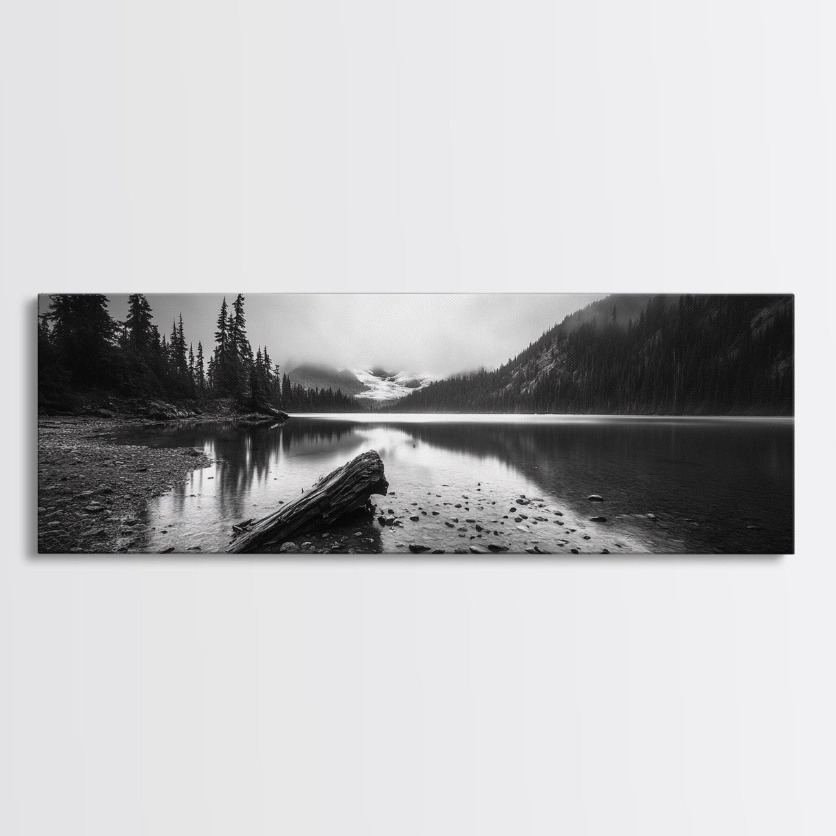 Alpine Lake, Moody Mountains, Foggy Reflection, Canvas Print, Serene Wall Art, Nature Photography, Bedroom Art, Den Decor, Office Decor