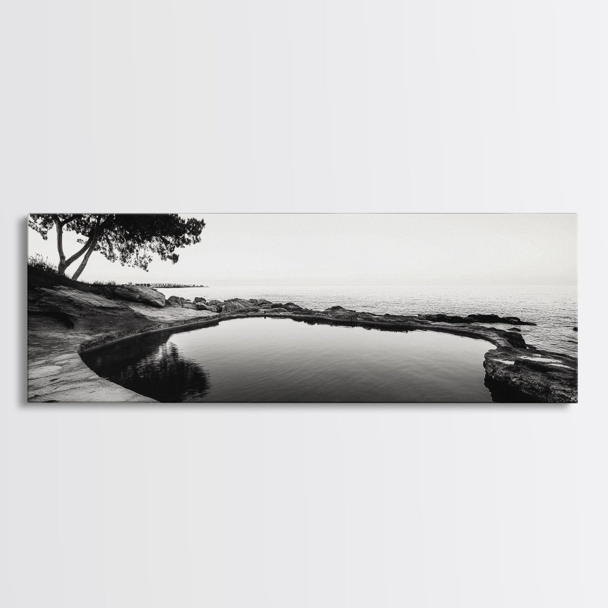 Seaside Pool, Nature Reflections, Calm Coastline, Canvas Print, minimalist zen wall art, spa bathroom decor, peaceful landscape photography