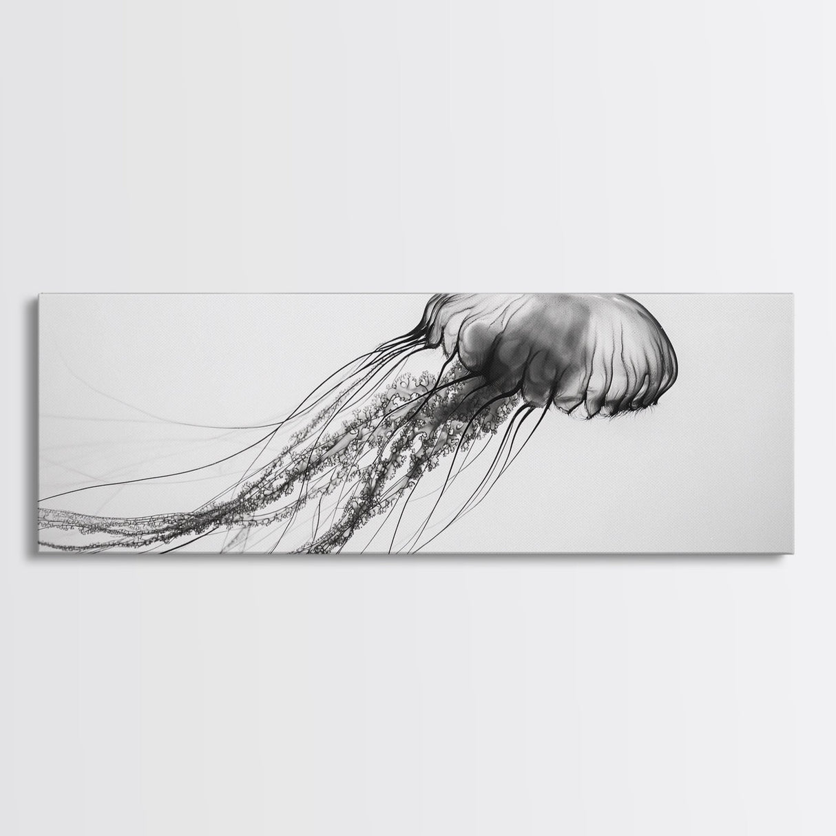 Jellyfish, Ocean Flow, Underwater Beauty, Canvas Print, Marine life wall decor, Coastal bathroom art, Minimalist ocean art, Black and white