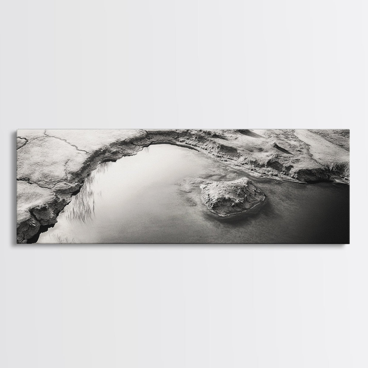 Minimalist Pond, Earth Texture, Fine Art Landscape, Framed Canvas Print, Neutral Wall Decor, Bathroom Wall Art, Modern Earthy Tones