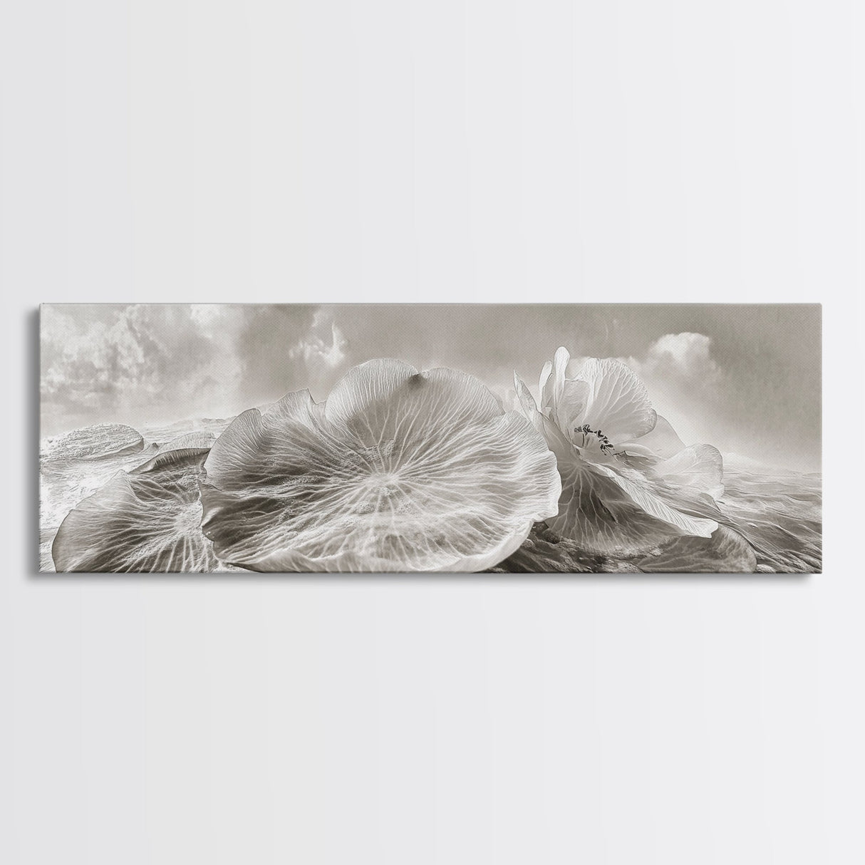 Lotus Bloom Abstract, Water Petals Art, Nature Floral Zen, Framed Canvas Print, Bathroom Wall Art, Minimalist Spa Decor, Beach Wall Decor