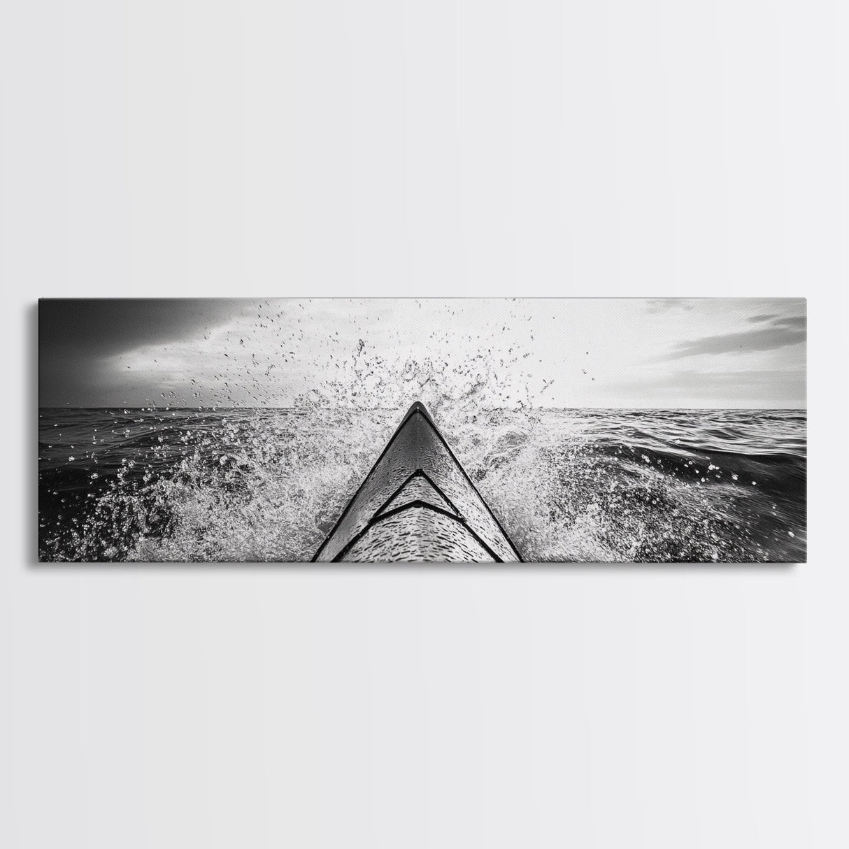 Ocean Kayak Splash, Adventure Wall Art, Ocean Motion, Black And White Canvas Print, Modern Decor, Nautical Style, Sports Lover Gift