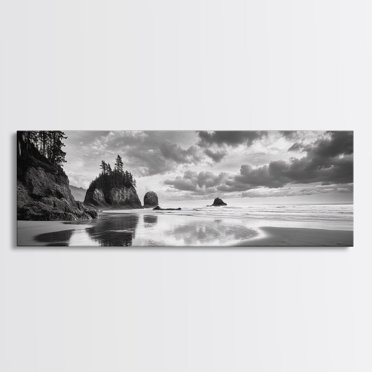 Seastacks Coastal Scene, Moody Beach Landscape, Ocean Reflections, Canvas Print, Coastal Decor, Pacific Northwest, Fall Wall Art