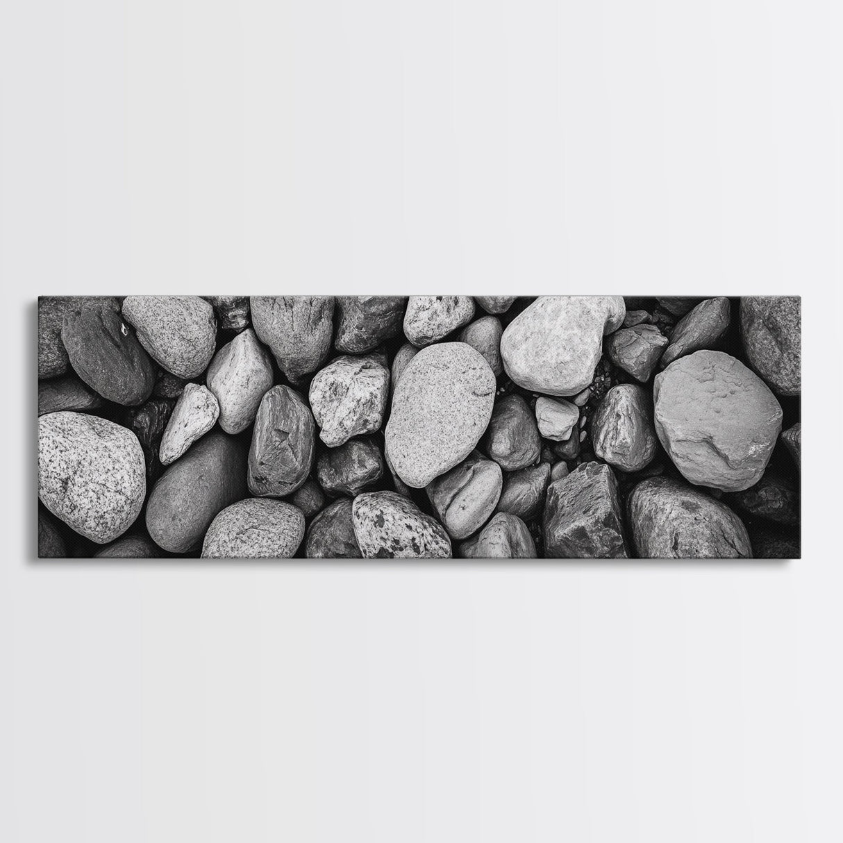 Zen Stones, Nature Texture, River Rock Closeup, Minimalist Photography, Framed Canvas Print, Spa Bathroom Wall Art, Modern Black White