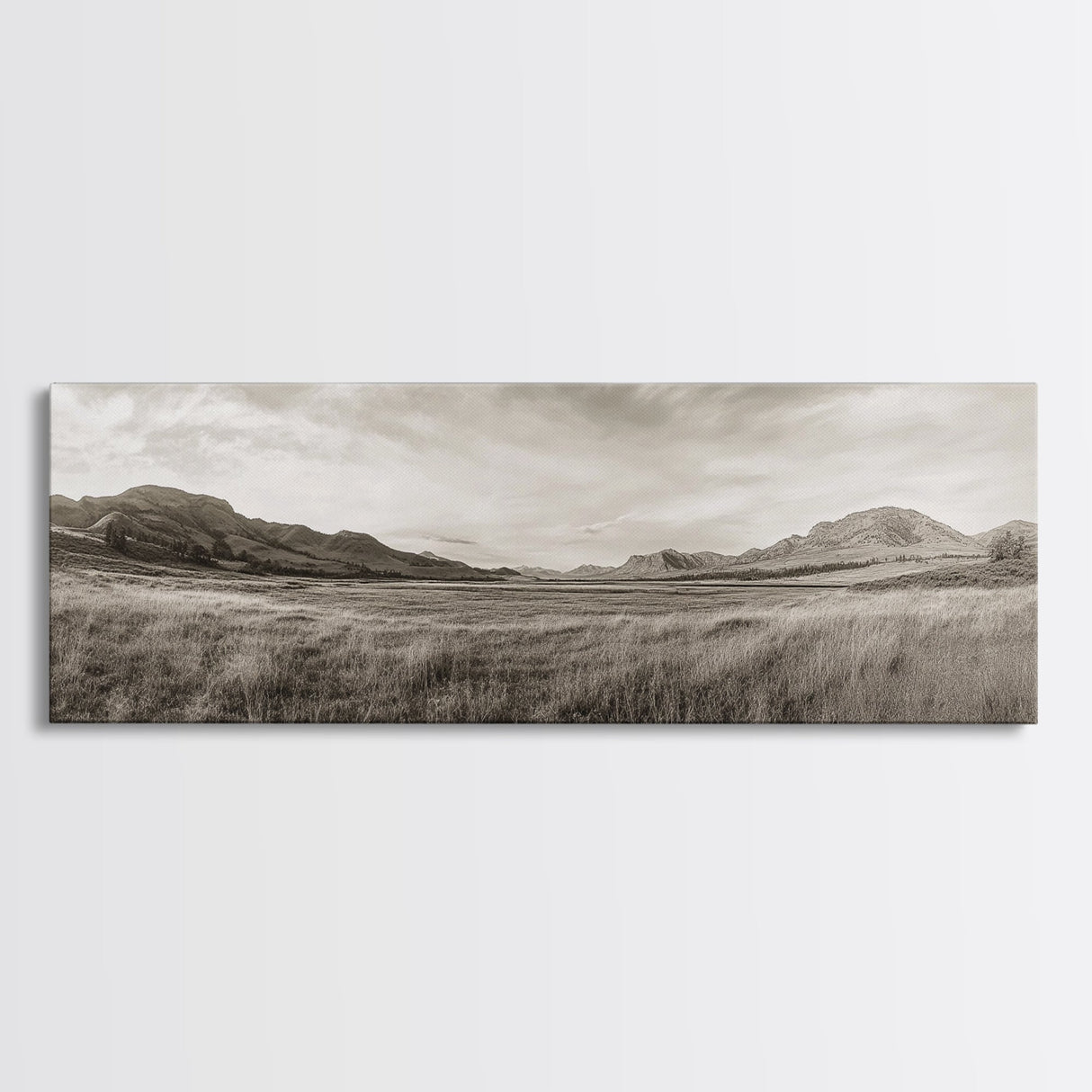 Golden Prairie, Mountain Horizon, Rustic Calm, Canvas Print, Fall Wall Art, Country Living Room Decor, Neutral Tones Photography