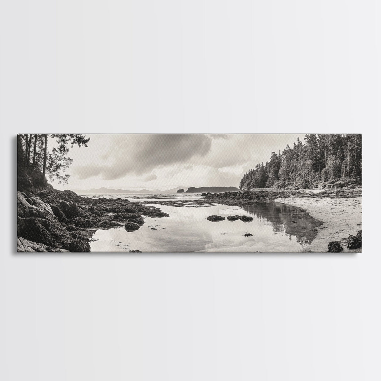 Tidal Pools, Coastal Calm, Forest Edge, Framed Canvas Print, Tranquil Bathroom Art, Pacific Northwest Decor, Nature Inspired Style