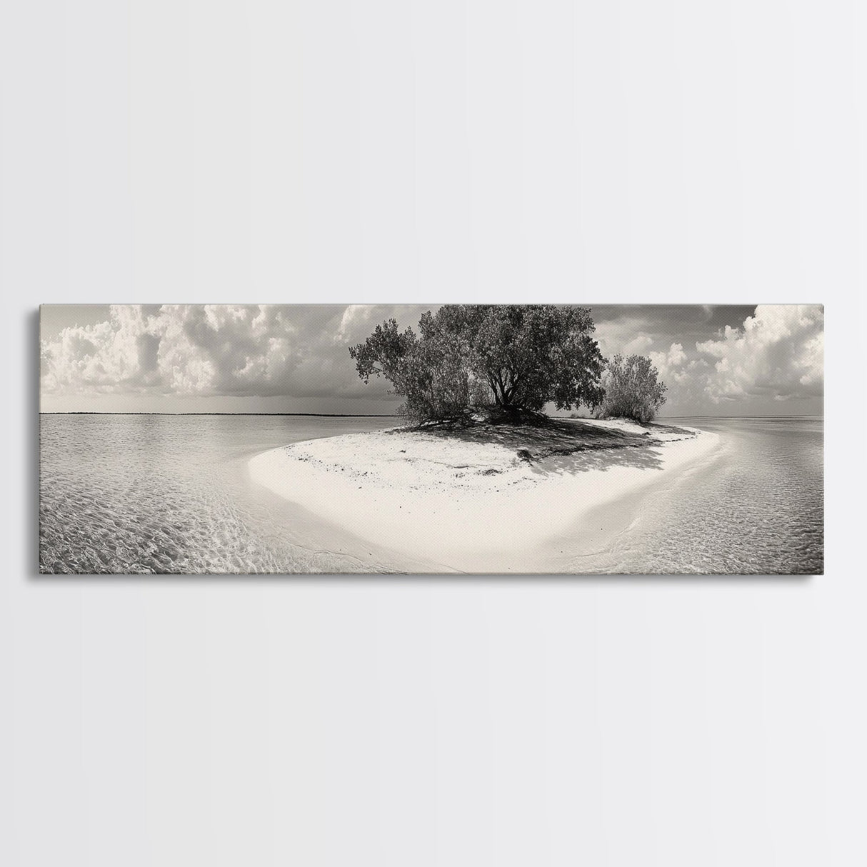 Remote Island Escape, Tranquil Shore, Ocean Oasis, Nature Seclusion, Framed Canvas Print, Coastal Wall Art, Bathroom Decor, Tropical Style