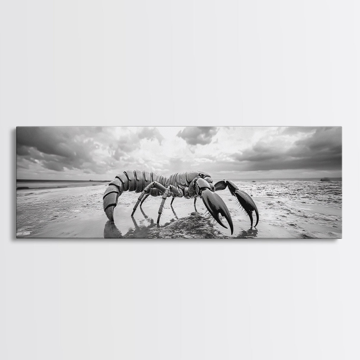 Giant Scorpion Beach, Surreal Creature, Dark Fantasy, Ocean Monster, Framed Canvas Print, Halloween Wall Art, Teen Room Decor, Bedroom Art