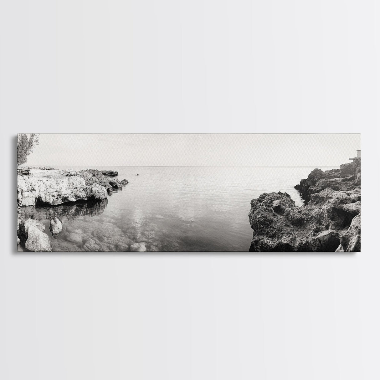 Coastal Rock Pool, Ocean Reflection, Natural Serenity, Peaceful Seascape, Framed Canvas Print, Zen Wall Art, Office Decor, Minimalist Look