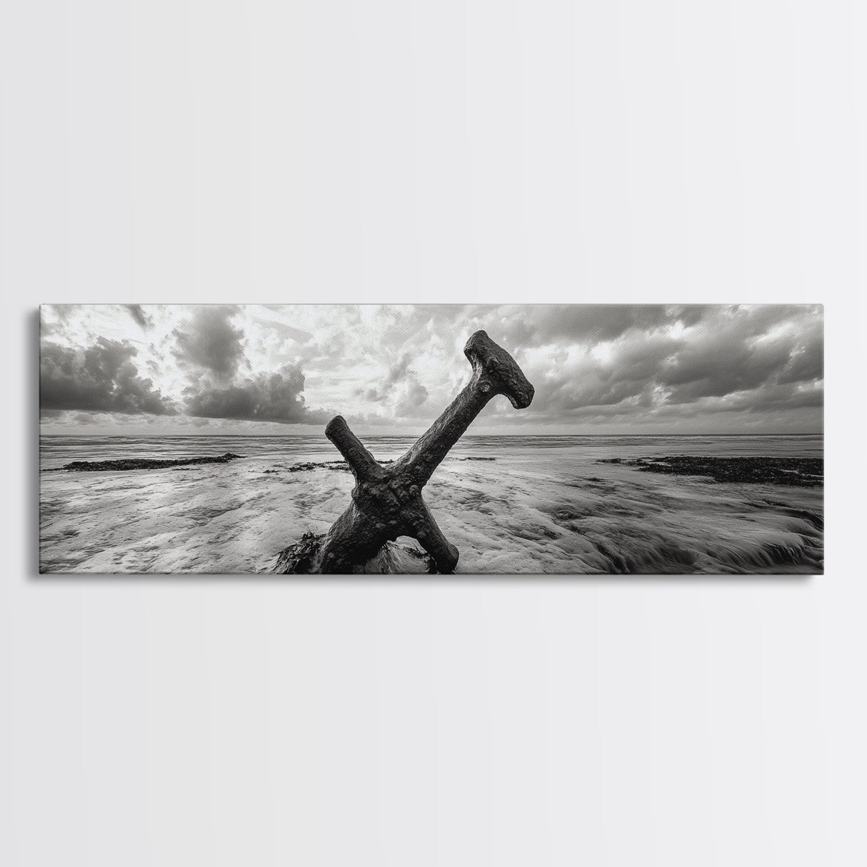 Seaside Iron Anchor, Rustic Beach Print, Nautical Ocean Art, Framed Canvas Print, Moody Wall Decor, Coastal Living Room Art