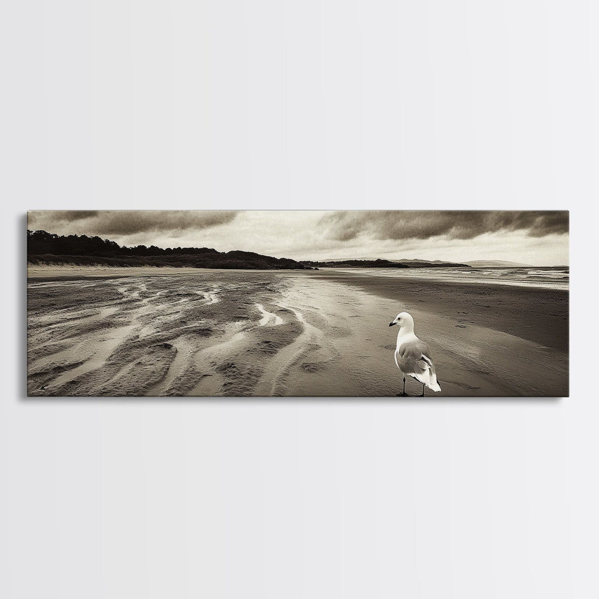 Seagull Beach Walk, Coastal Landscape, Minimalist Style, Canvas Print, Beach Wall Art, Fall Decor, Bedroom Wall Art, Nature Photography
