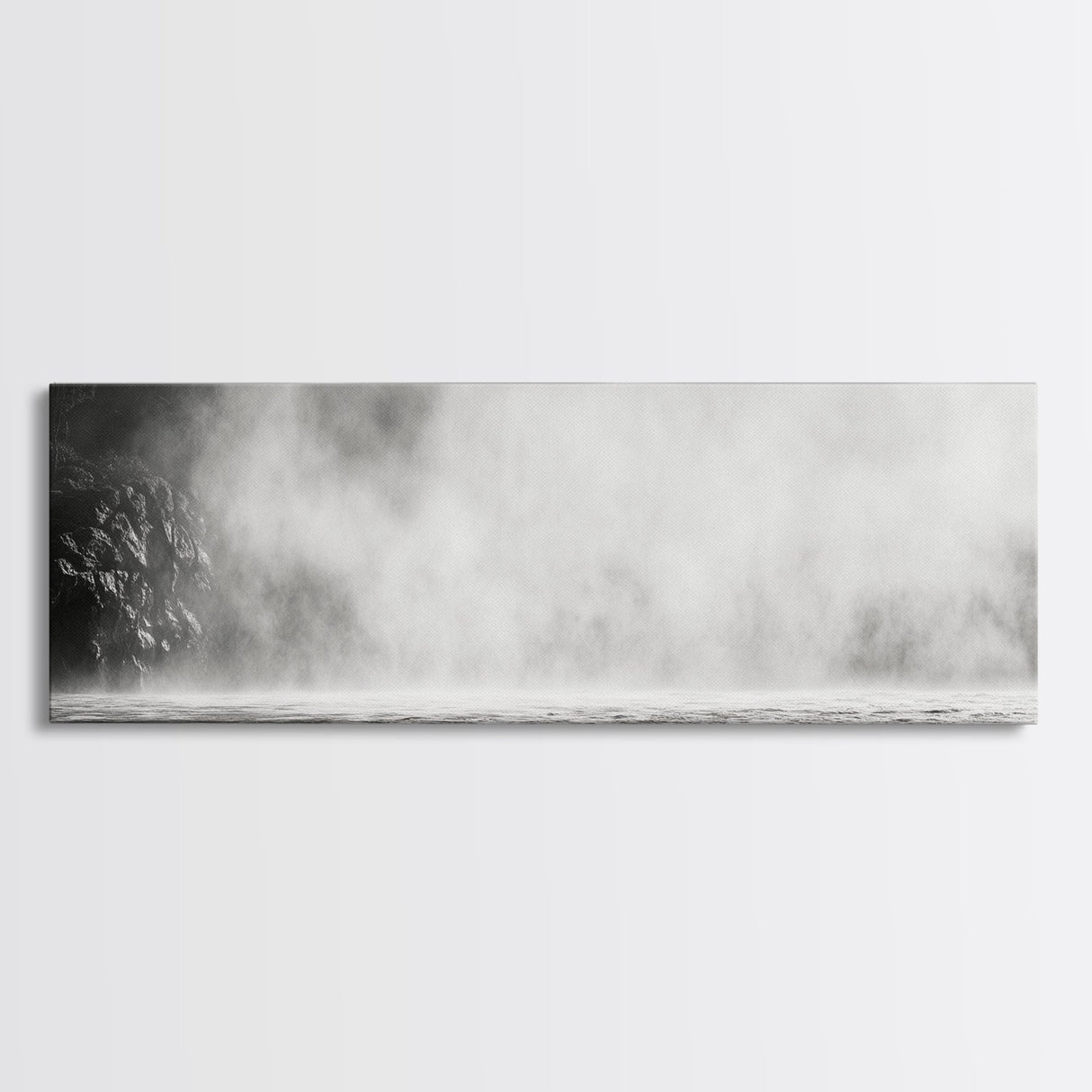 Waterfall Mist Scene, Nature Wall Decor, Canvas Print, Modern Minimalist Art, Neutral Tones, Living Room Wall Art, Black White Landscape