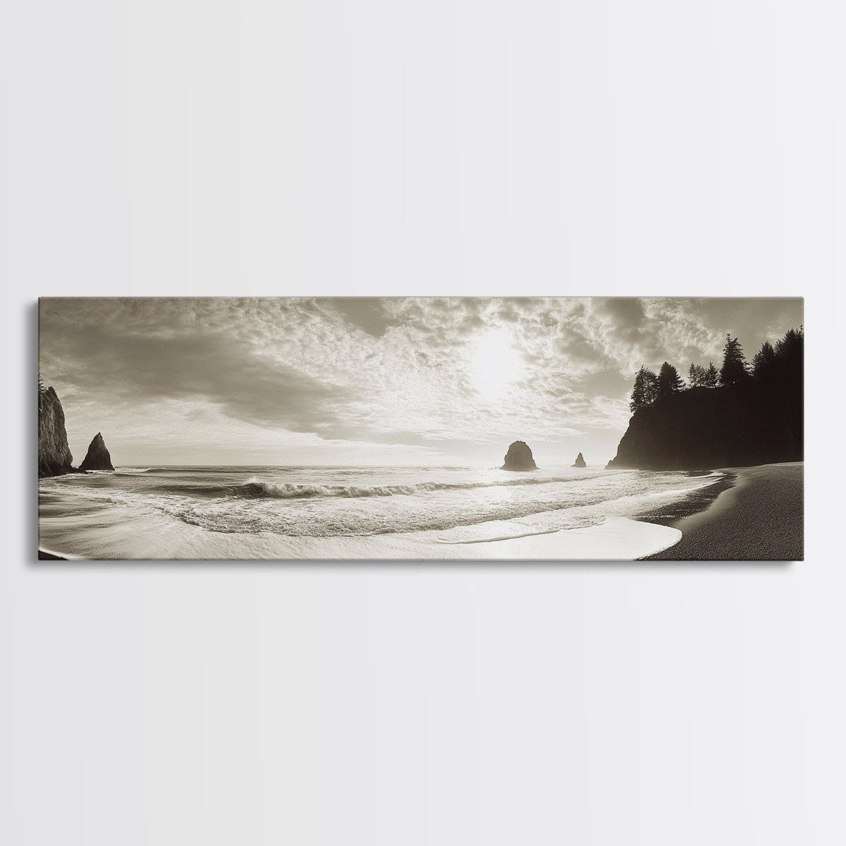 Seaside Cliff Sunset, Pacific Coast View, Canvas Print, Coastal Living Room Art, Modern Neutral Decor, Ocean Landscape Photography