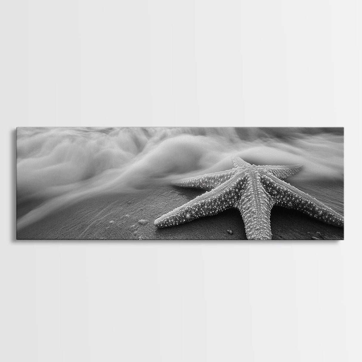 Starfish Closeup, Ocean Wave Motion, Coastal Macro Scene, Framed Canvas Print, minimalist beach decor, bathroom wall art, nautical vibe