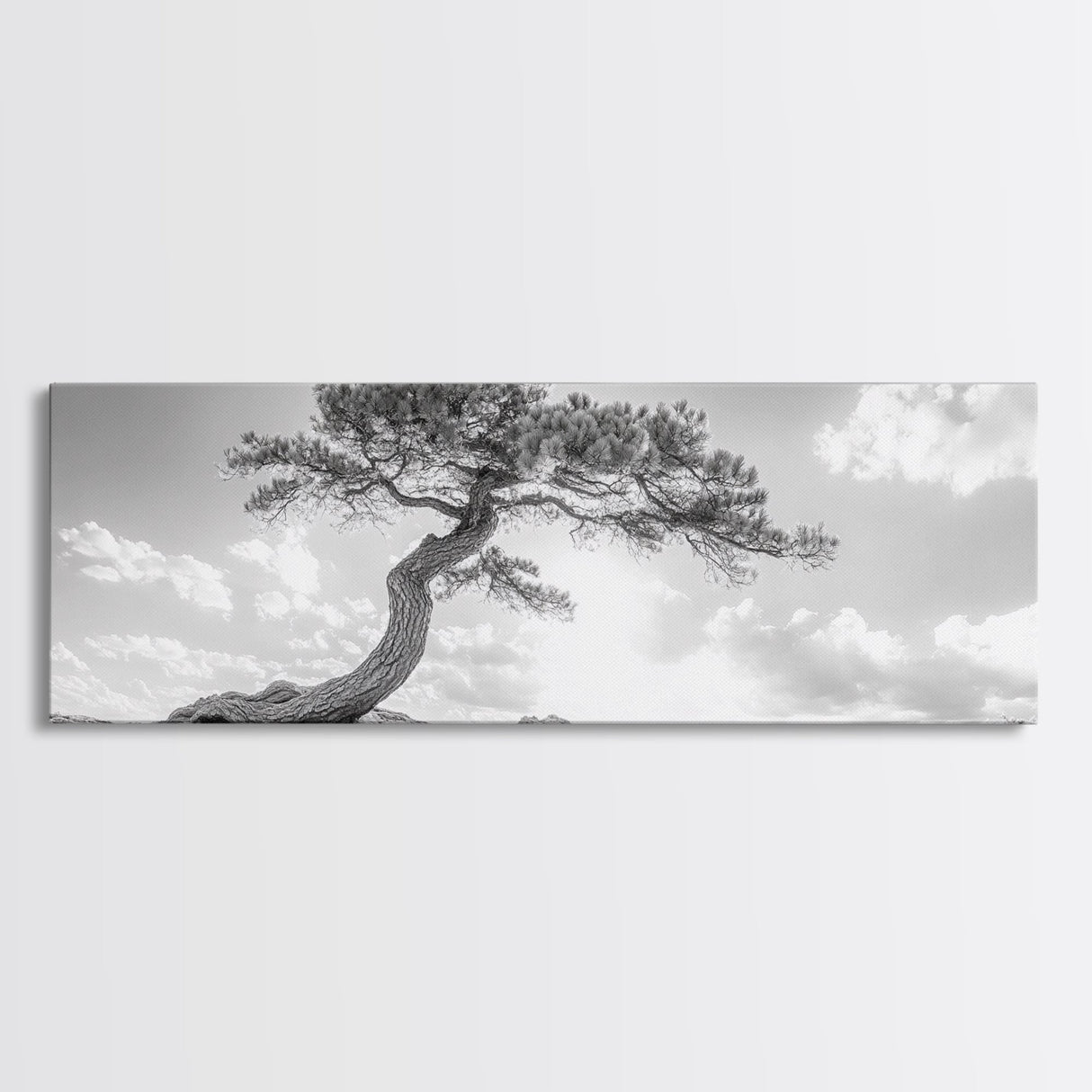 Lone Curved Tree, Zen Nature Print, Minimalist Landscape, Calming Decor, Framed Canvas Print, Bedroom Wall Statement