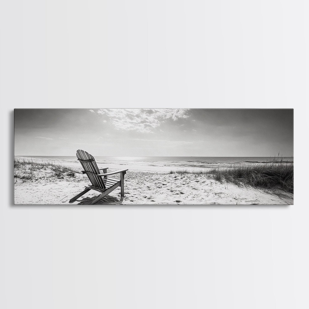 Coastal Chair, Black White, Seaside Decor, Beach Life, Framed Canvas Print, Coastal wall art, minimalist art, neutral tones, coastal room