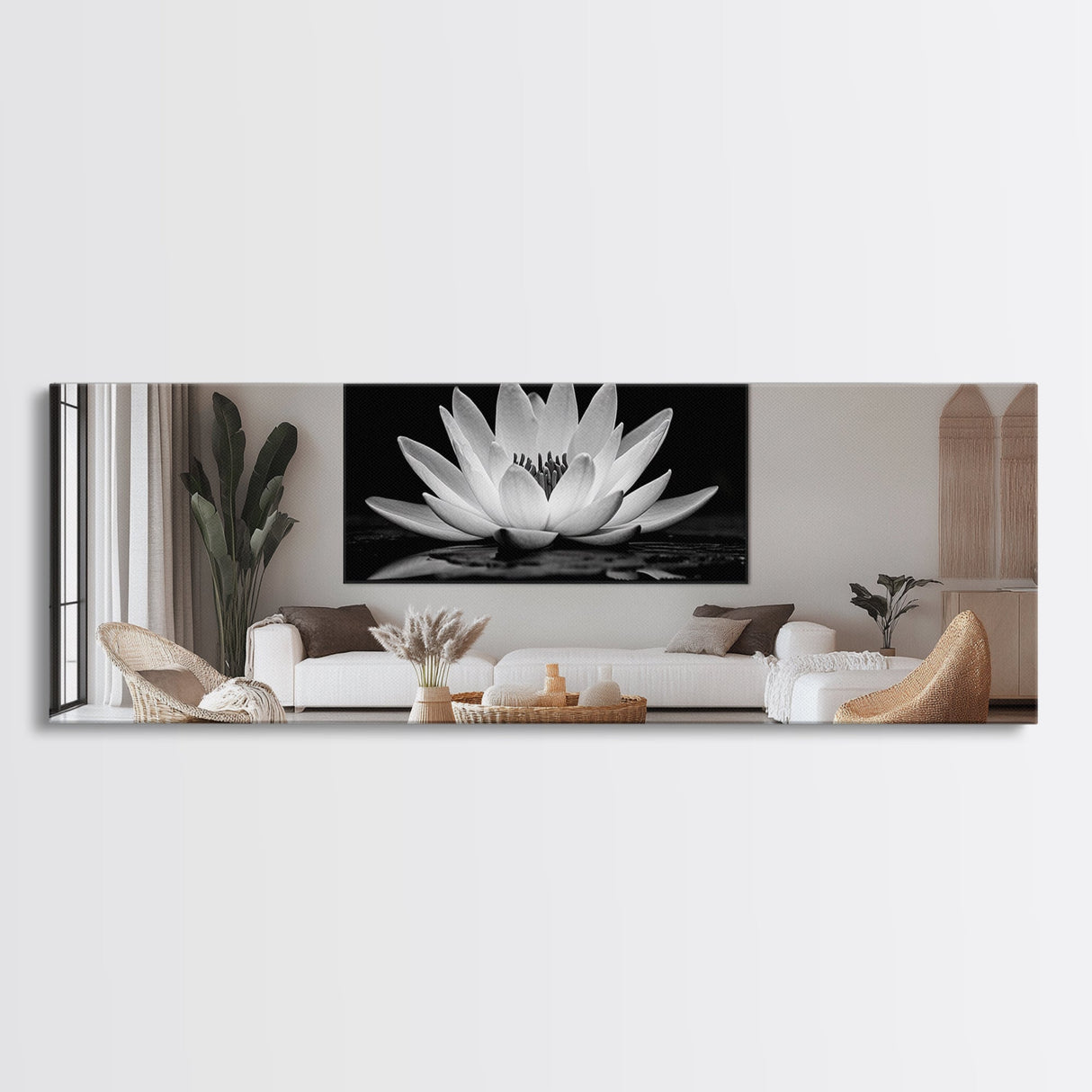 Lotus Bloom, Zen Flower, Tranquil Petals, Spiritual Nature Print, Black and White, Canvas Print, Spa Wall Decor, Meditation Room Art