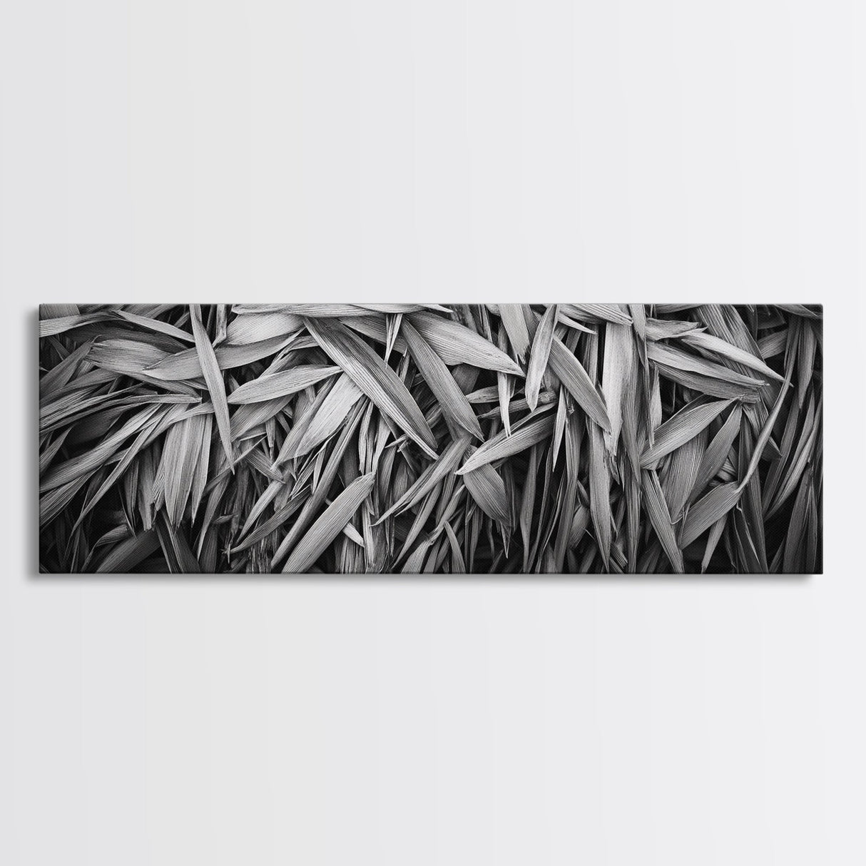 Textured Leaves, Monochrome Nature, Abstract Pattern, Botanical Wall Art, Framed Canvas Print, Modern Bedroom Art, Minimalist Decor