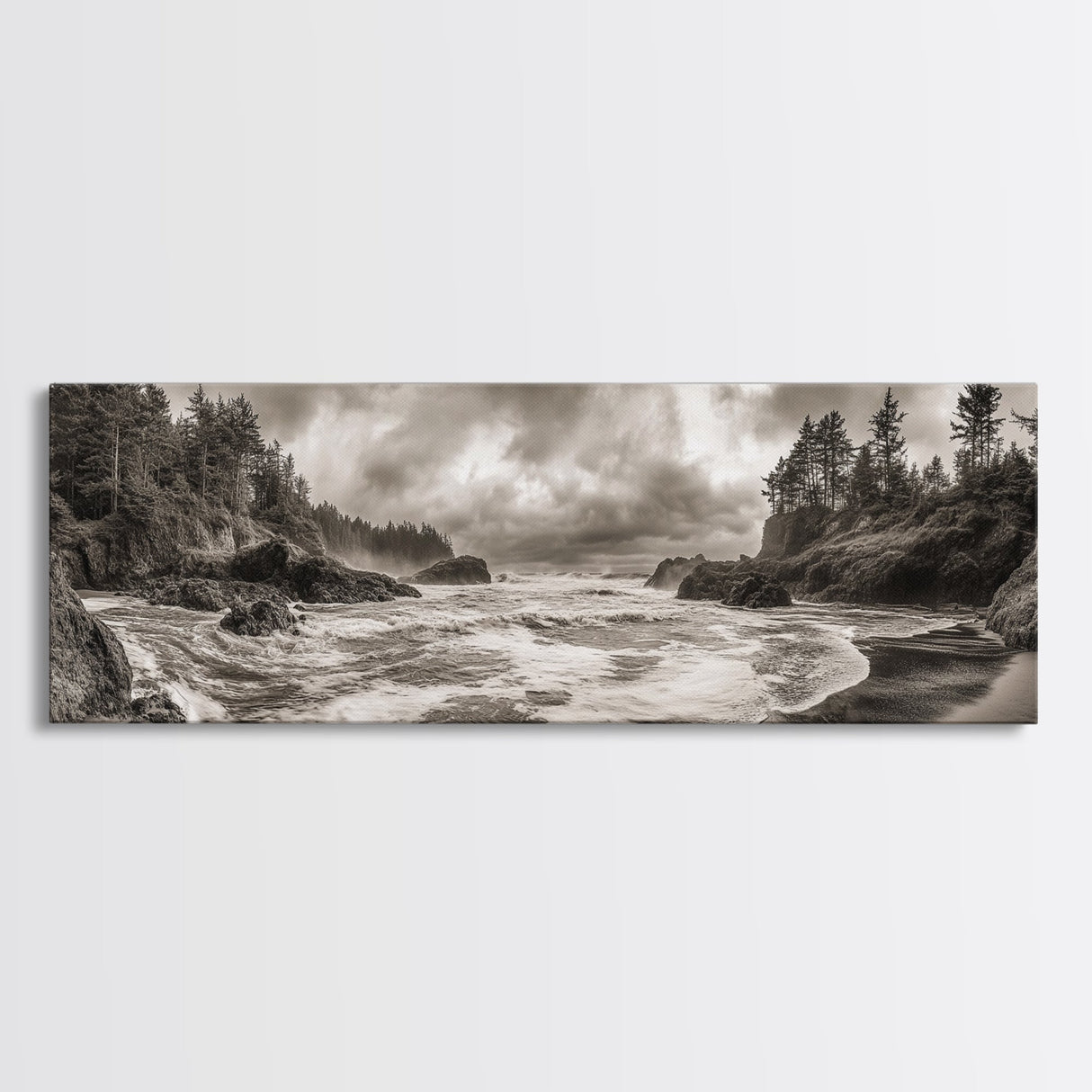 Wild Coastline, Rugged Waves, Stormy Shore, Nature Photography, Framed Canvas Print, Fall Living Room Wall Art, Rustic Coastal Decor