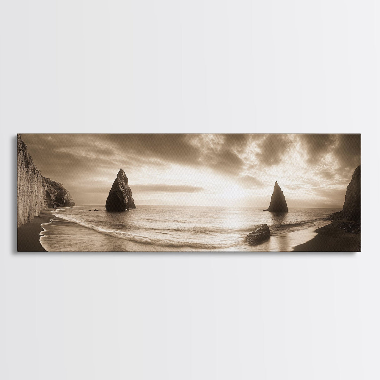 Seaside Cliffs, Ocean Rocks, Dramatic Sunset, Framed Canvas Print, Coastal Landscape Photography, Bedroom Wall Art, Fall Nature Decor