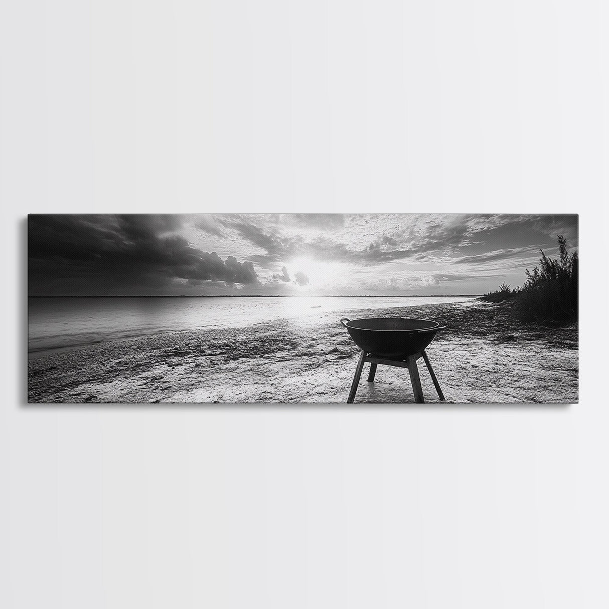 Beach Grill, Sunset Shore, Cloudy Horizon, Canvas Print, Coastal Minimalist Decor, Kitchen Wall Art, Autumn Beach House Accent
