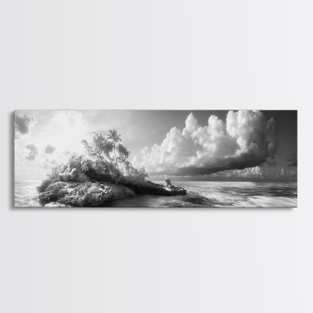 Tropical Island, Ocean Clouds, Stormy Sky, Canvas Print, Surreal Nature Wall Art, Coastal Home Decor, Dreamy Beach Scene Photography