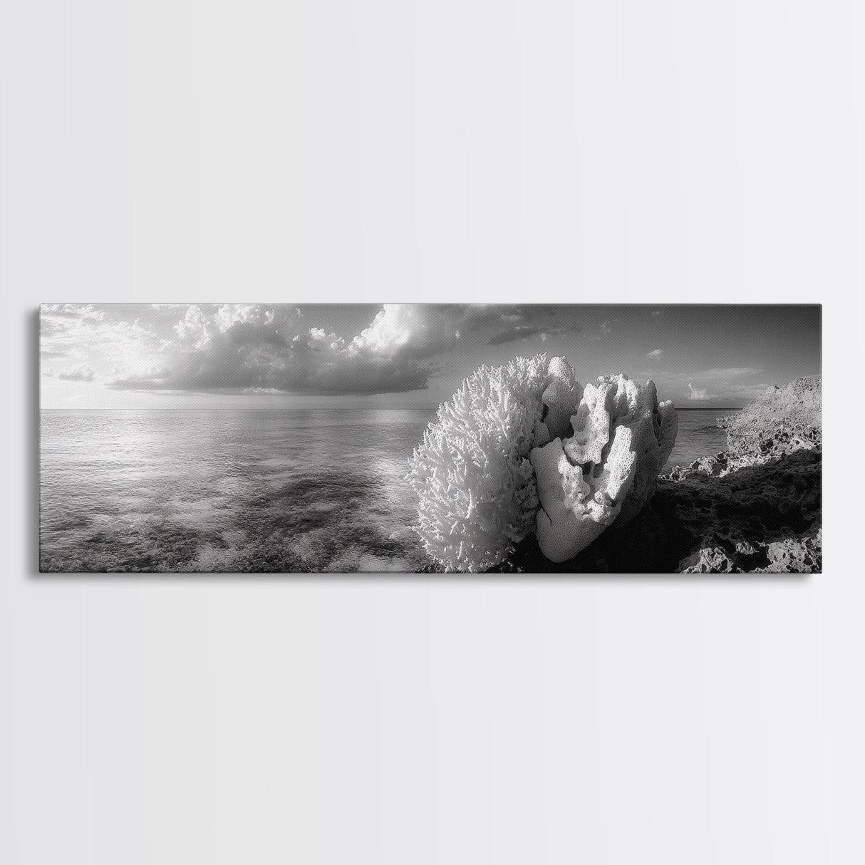 Sea Coral, Calm Ocean, Reef Textures, Framed Canvas Print, Coastal Bathroom Art, Monochrome Ocean Decor, Nature Photography Accent