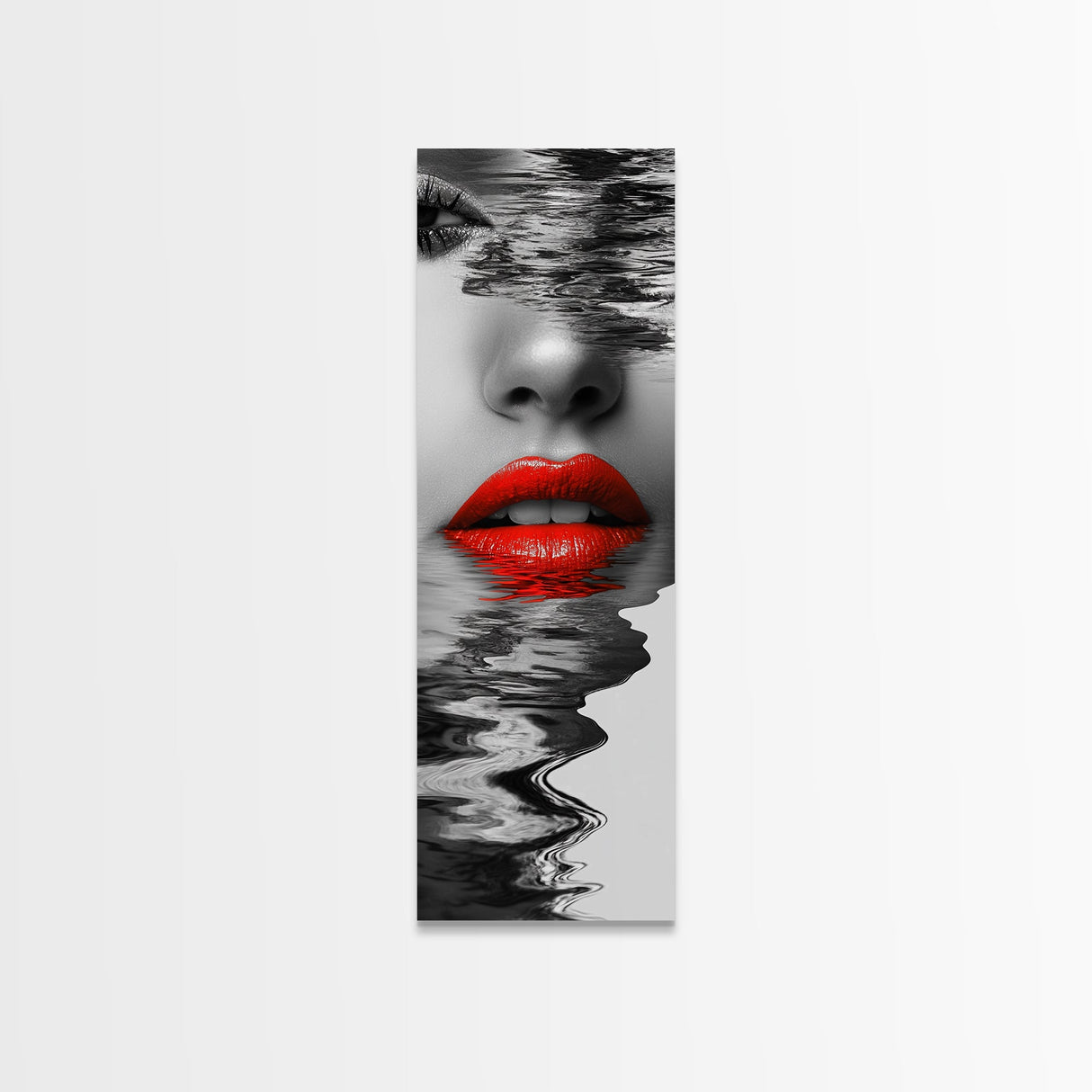 Red Lips, Reflections, Water Art, Surreal Beauty – Canvas Print, Glam Wall Art, Bathroom Decor, Black White Red Art, Fashion Aesthetic