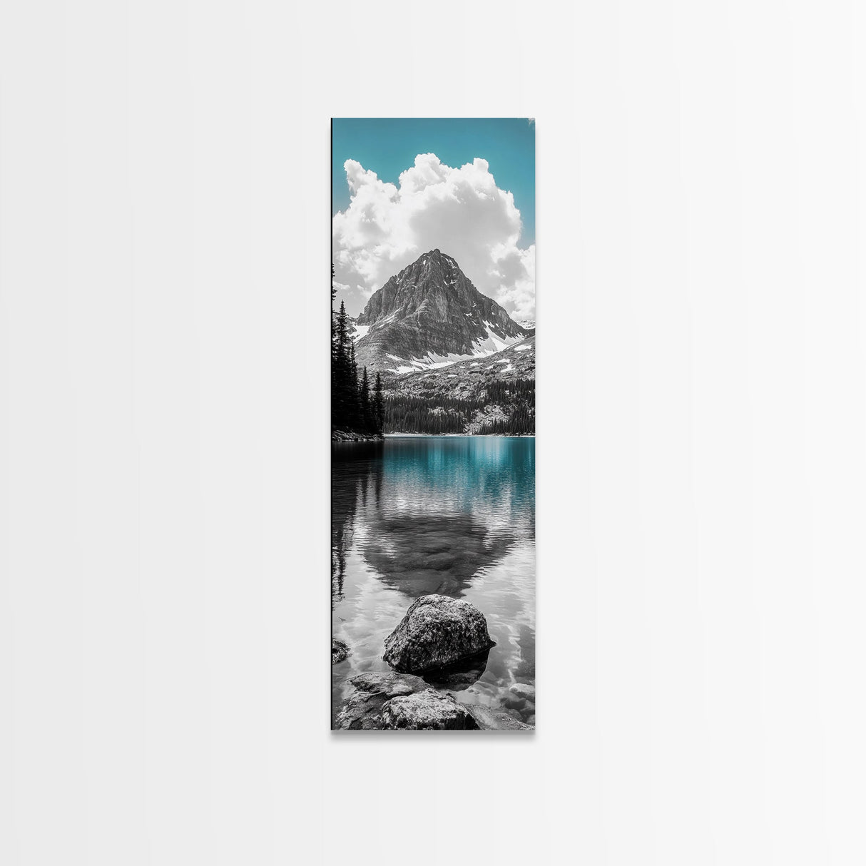 Lake Reflection, Blue Water, Mountain View, Nature Serenity, Canvas Print, Minimalist Wall Art, Bedroom Landscape Decor, Coastal Wall Art