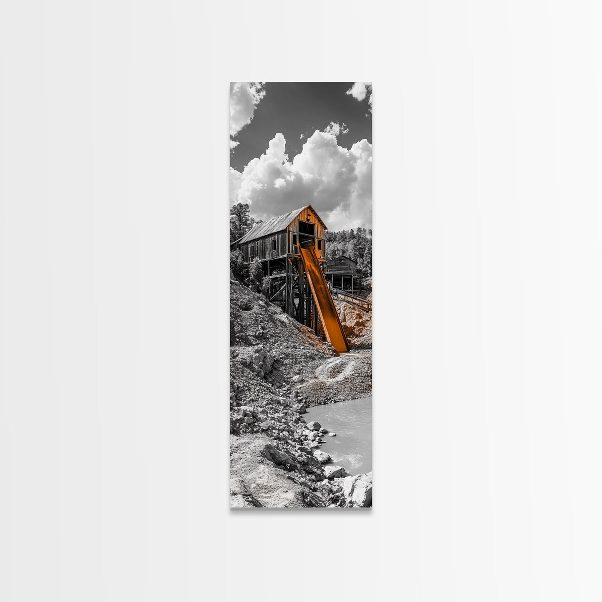 Mining Building, Rustic Industrial, Orange Slide, Historic Wall Art, Canvas Print, Western Decor, Man Cave Fall Style Artwork