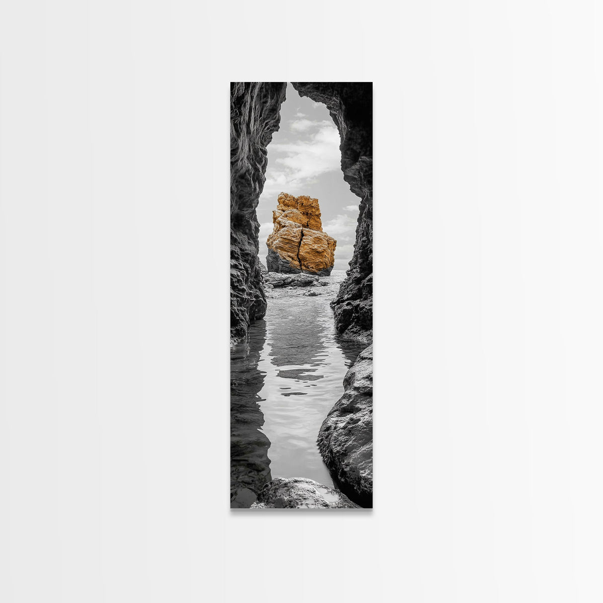 Sea Arch, Golden Rock, Coastal Focus, Minimalist Cliff Scene, Canvas Print, Living Room Decor, Ocean Photography, Nature Framed Art