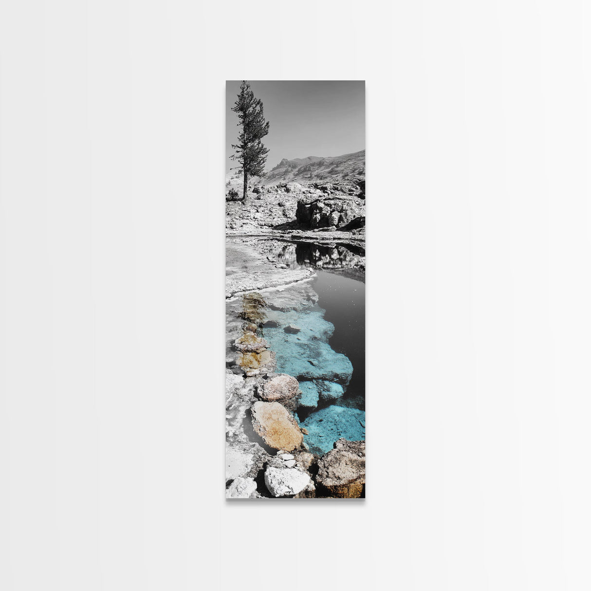Hot Spring, Thermal Pool, Natural Stone, Tranquil Landscape, Framed Canvas Print, spa bathroom art, zen decor, calming nature print