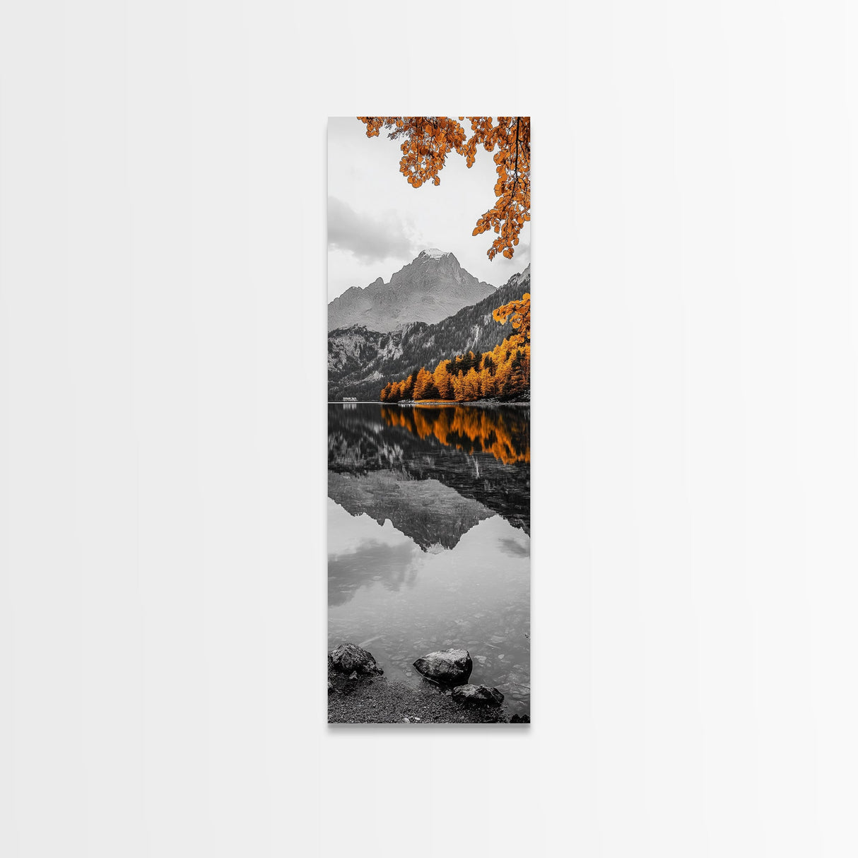 Lake Reflection, Autumn Colors, Scenic Mountains, Framed Canvas Print, Cozy Cabin Wall Art, Fall Wall Decor, Rustic Modern Home Style