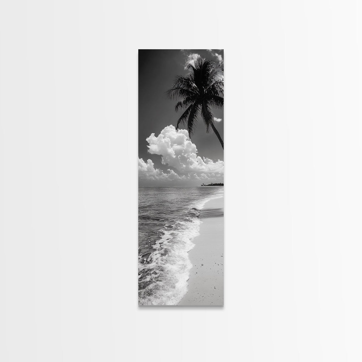 Tropical Palm, Beach Scene, Coastal Vibes, Framed Canvas Print, Relaxing Ocean Art, Bathroom Wall Decor, Minimalist Seaside Landscape